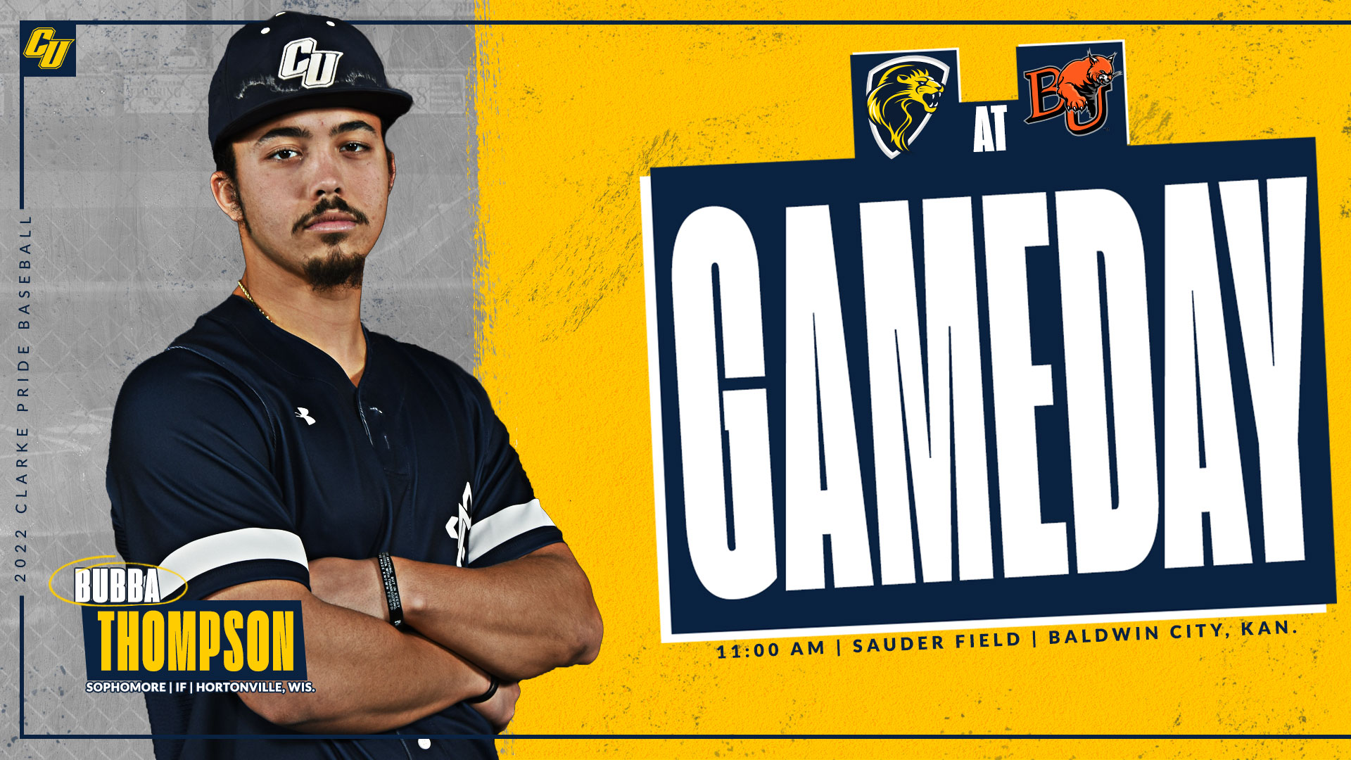 Gameday
11:00 AM | Sauder Field | Baldwin City, Kan.
Bubba Thompson
Sophomore | IF | Hortonville, Wis.