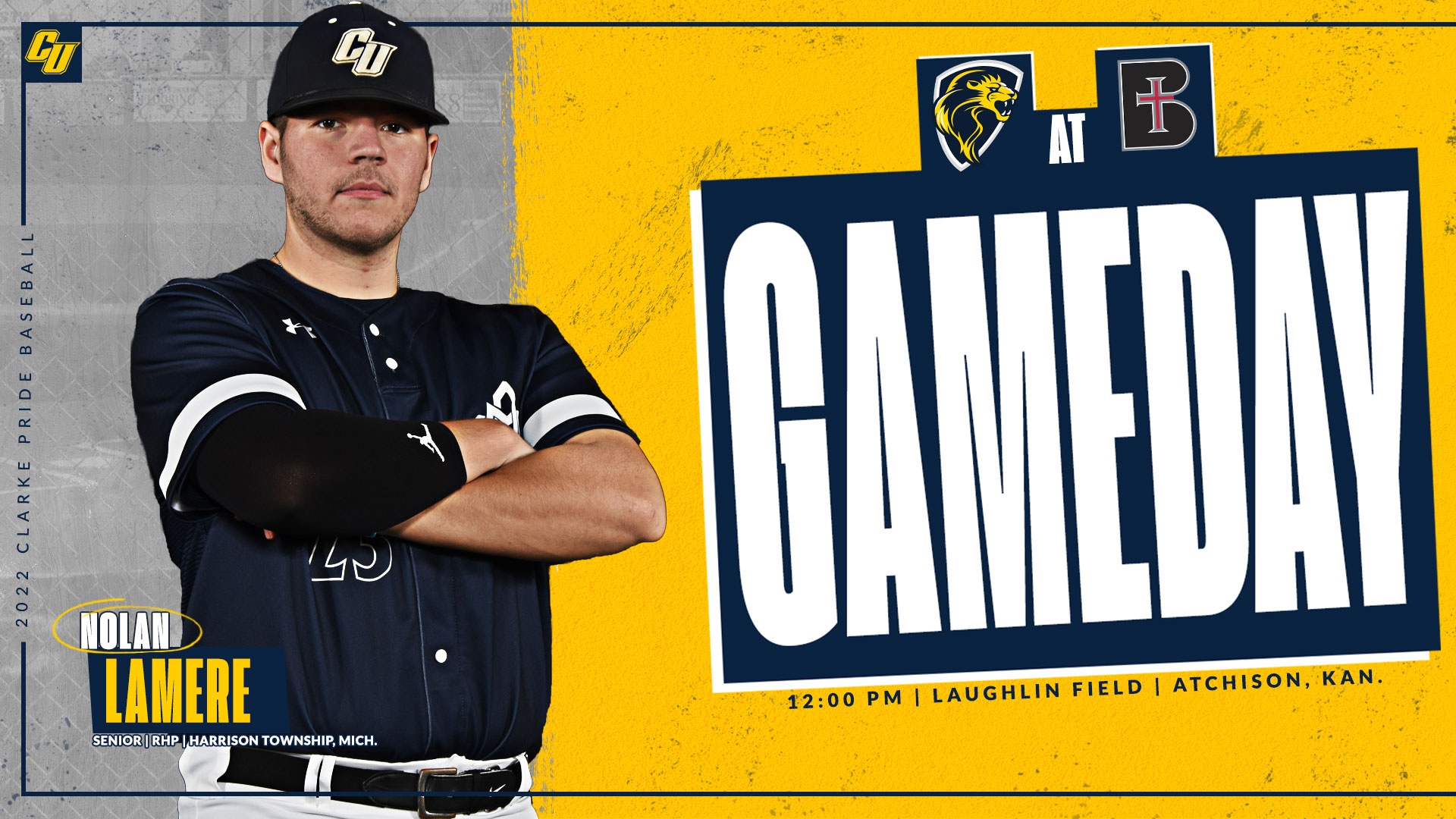 Gameday
12:00 PM | Laughlin Field | Atchison, Kan.
Nolan Lamere
Senior | RHP | Harrison Township, Mich.