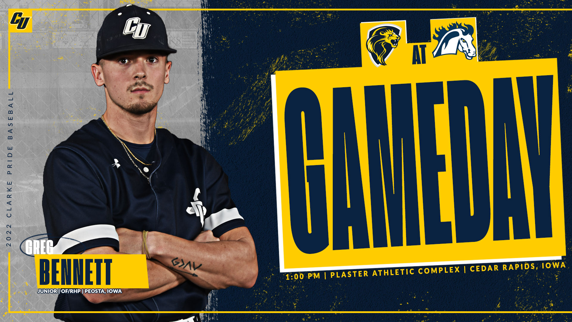 Gameday
1:00 PM | Plaster Athletic Complex | Cedar Rapids, Iowa
Greg Bennett
Junior | OF/RHP | Peosta, Iowa