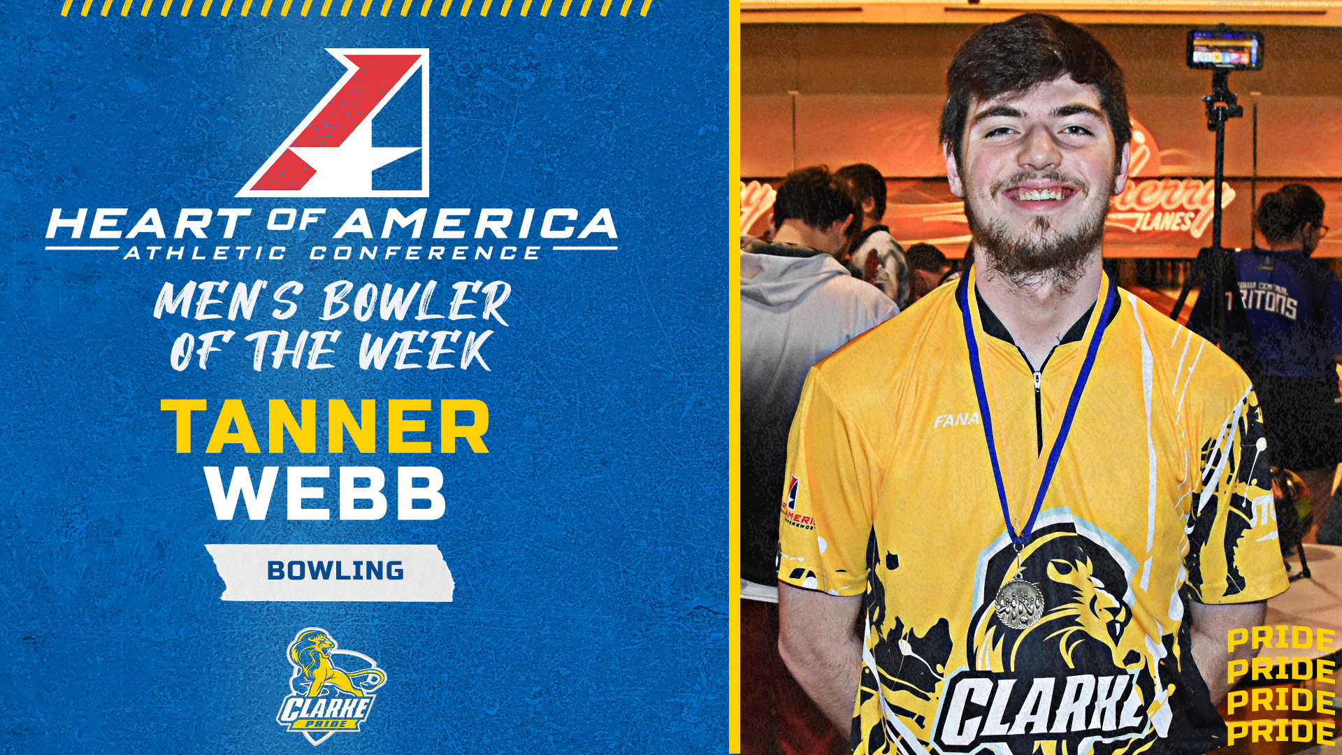 Heart of America Athletic Conference 
Men's Bowler of the Week
Tanner Webb
Bowling