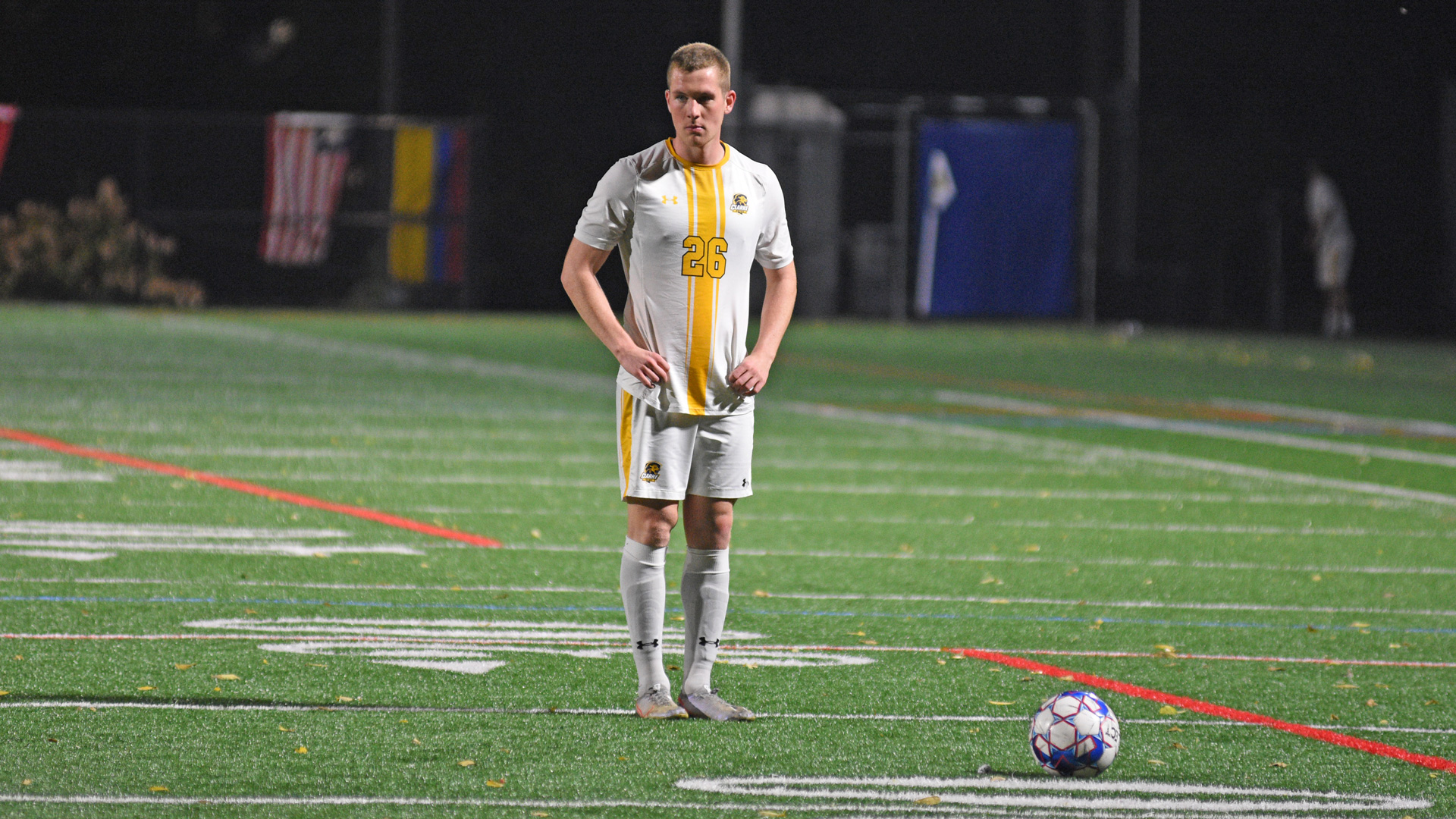 Ryan Bayless standing over a free kick attempt