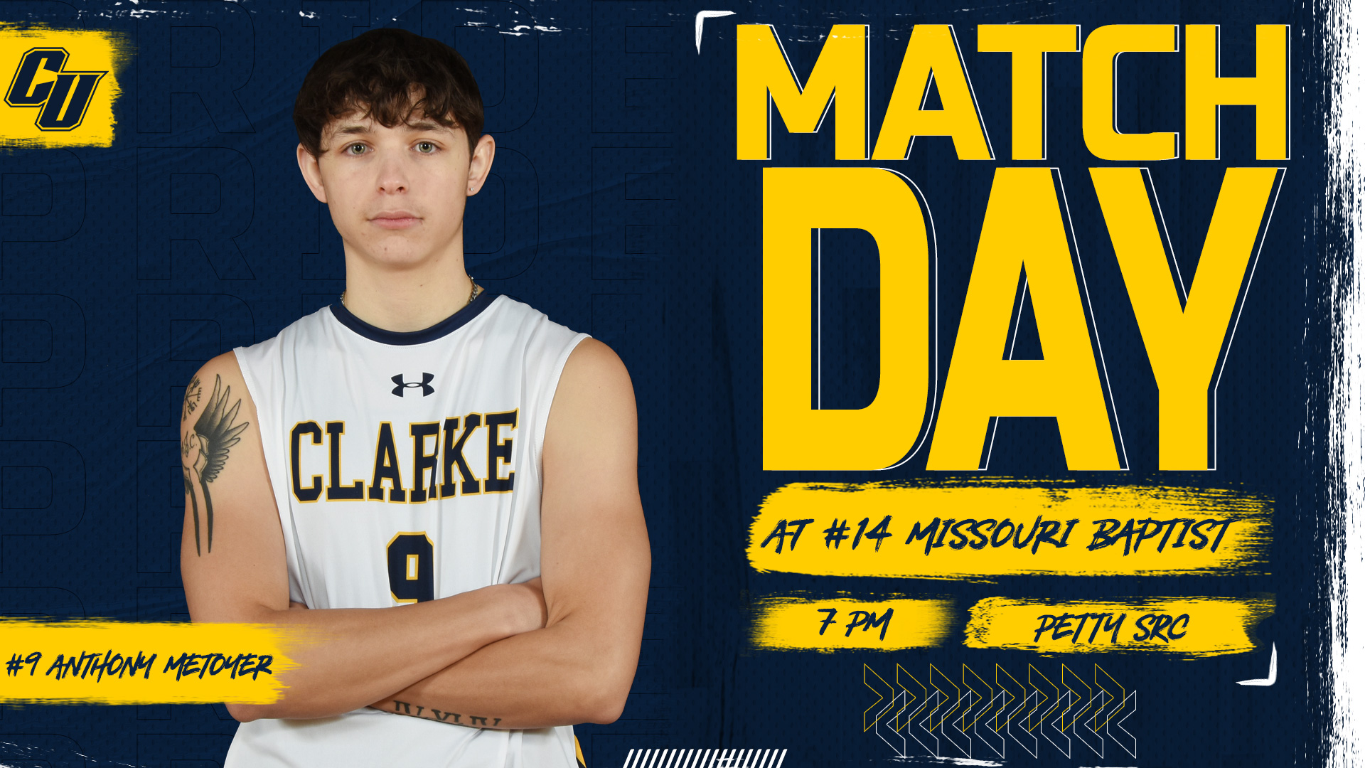 Matchday
at #14 Missouri Baptist
7 PM | Petty SRC
#9 Anthony Metoyer