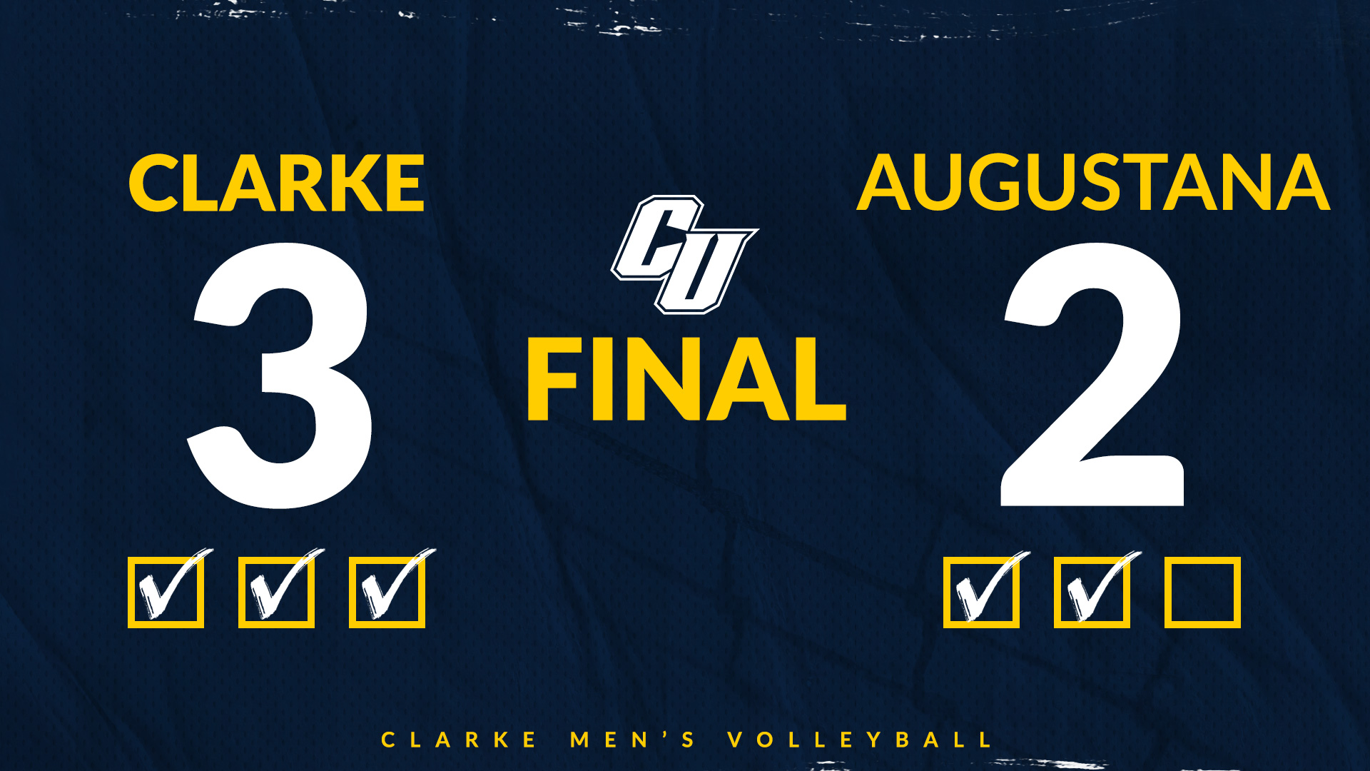 Clarke: 3
Augustana: 2
Final
Clarke Men's Volleyball
