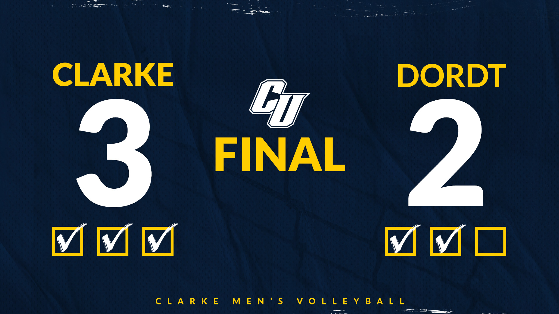 Clarke 3
Dordt 2
Final
Clarke Men's Volleyball