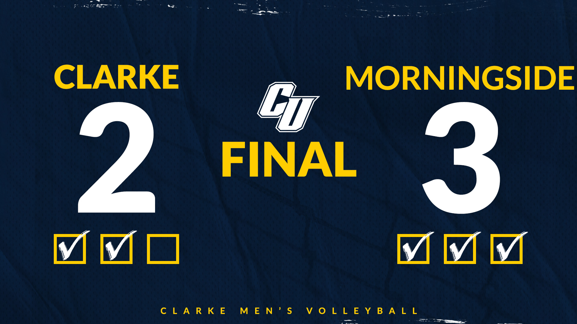 Clarke 2
Morningside 3
Final
Clarke Men's Volleyball
