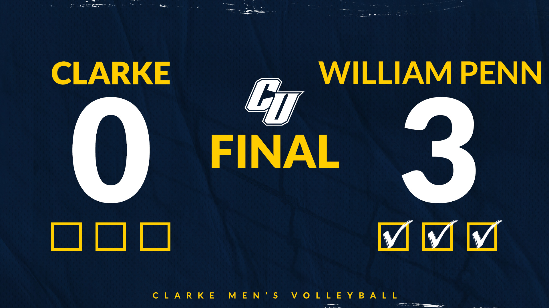 Clarke 0
William Penn 3
Final
Clarke Men's Volleyball