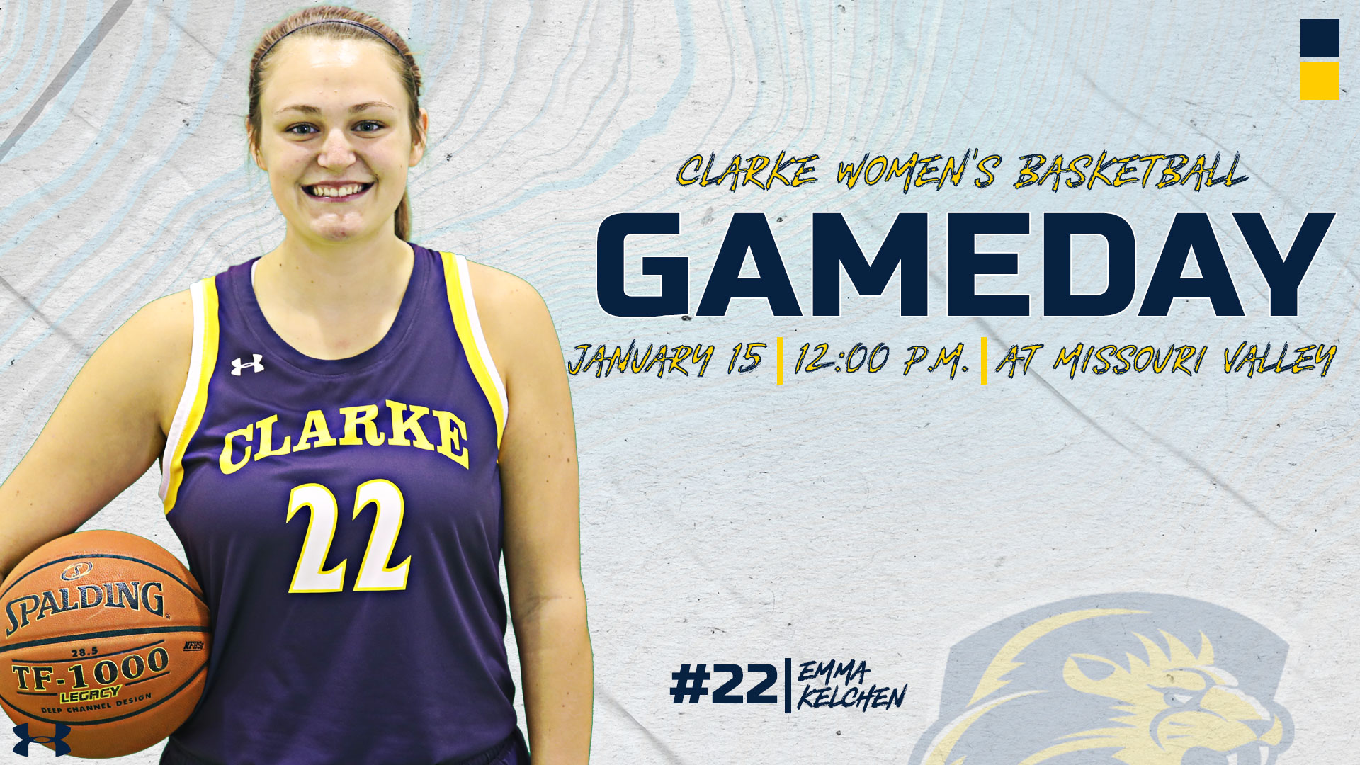 Clarke Women's Basketball
Gameday
January 15 | 12:00 PM | at Missouri Valley
#22 | Emma Kelchen