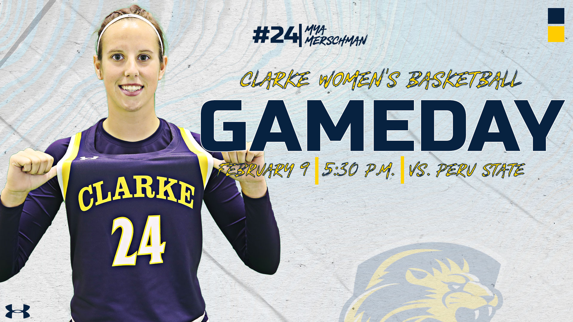 #24 | Mya Merschman
Clarke Women's Basketball
Gameday
February 9 | 5:30 PM | vs. Peru State
