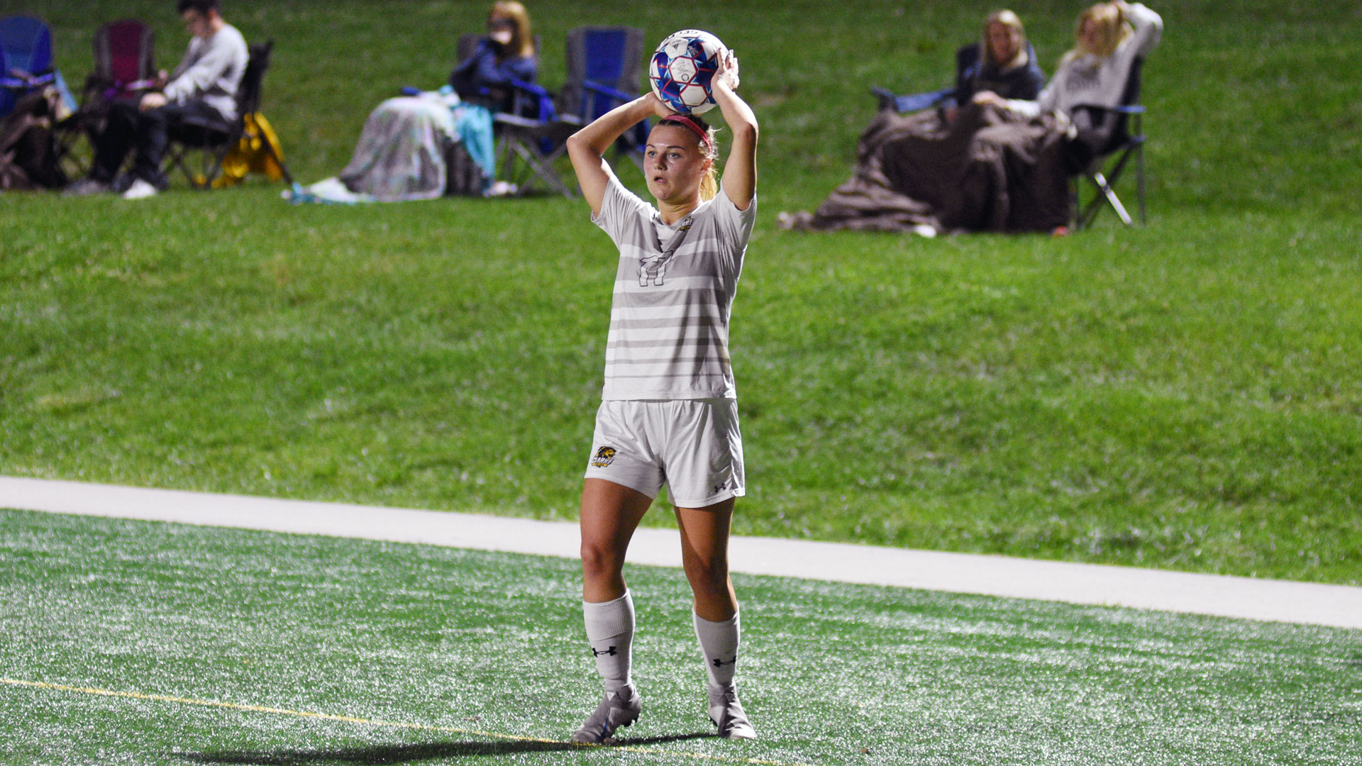 Clarke's Jamie Albertson setting up to perform a throw-in