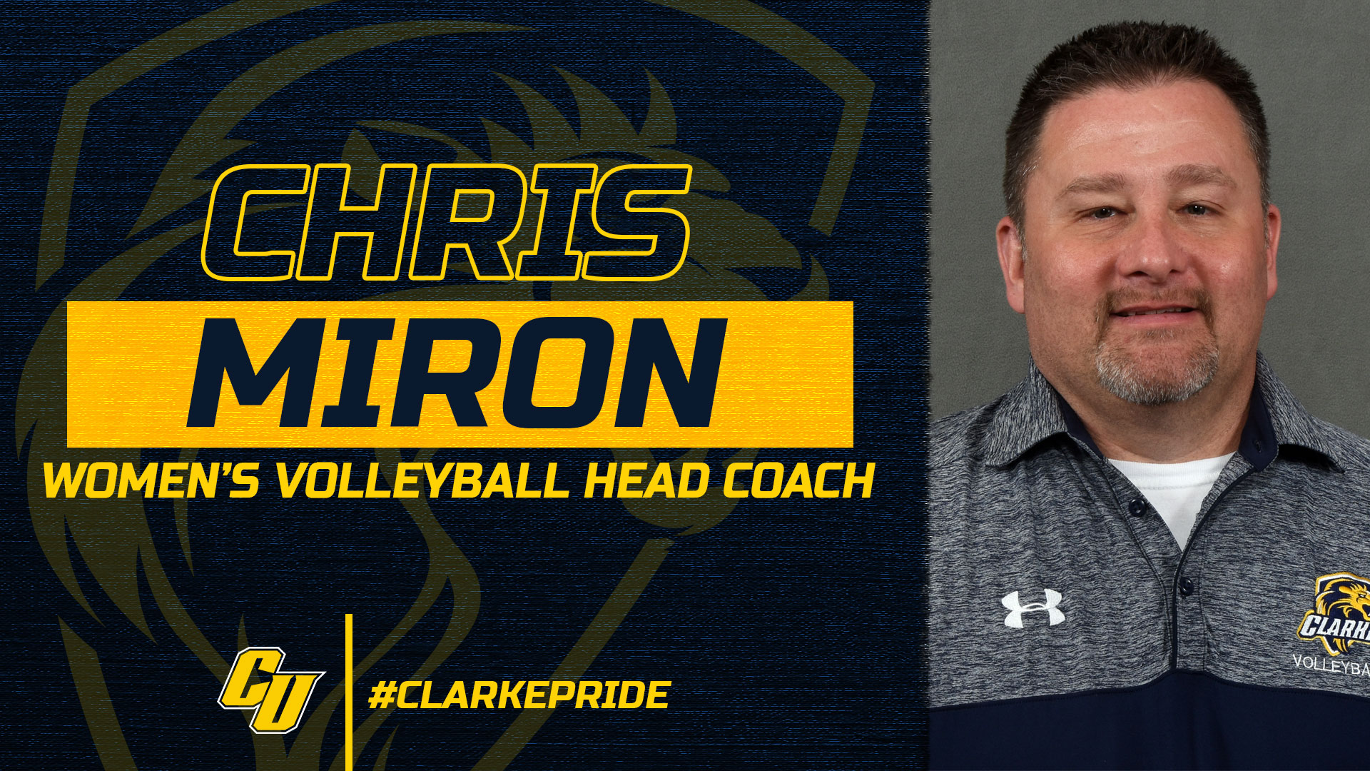 Chris Miron
Women's Volleyball Head Coach
CU | #ClarkePride 